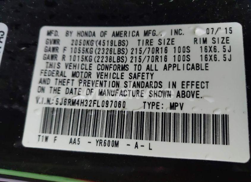 Photo 9 of 2015 Honda Cr-v LX (VIN 5J6RM4H32FL097060)