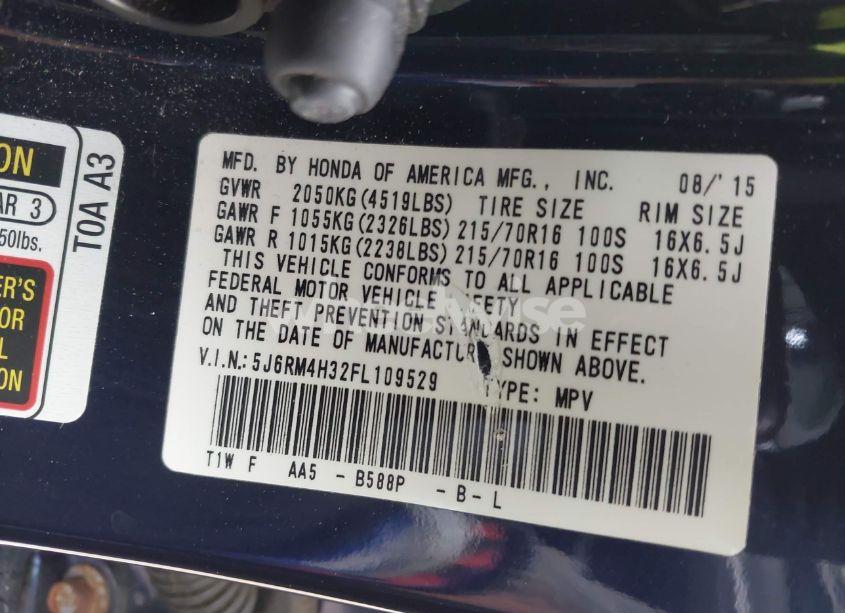 Photo 9 of 2015 Honda Cr-v LX (VIN 5J6RM4H32FL109529)