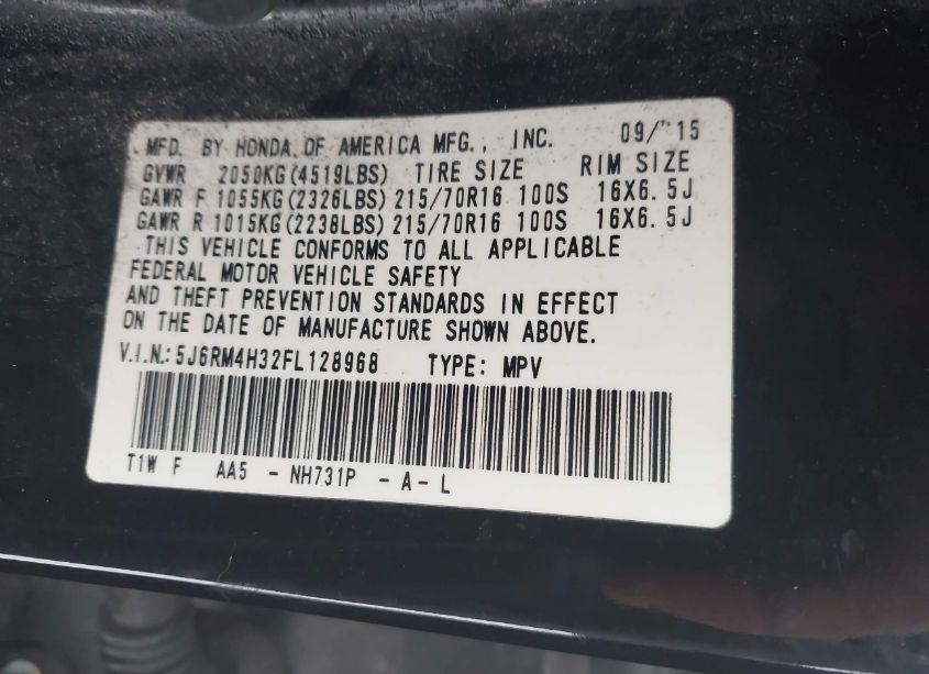 Photo 9 of 2015 Honda Cr-v LX (VIN 5J6RM4H32FL128968)