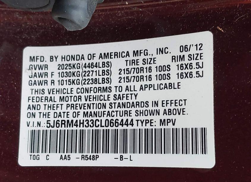 Photo 9 of 2012 Honda Cr-v LX (VIN 5J6RM4H33CL066444)