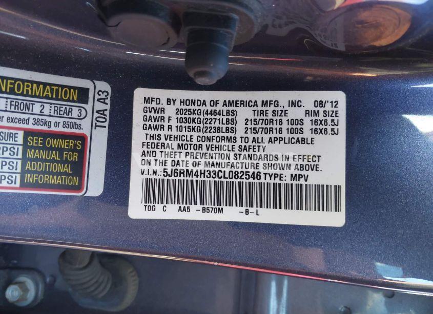 Photo 9 of 2012 Honda Cr-v LX (VIN 5J6RM4H33CL082546)