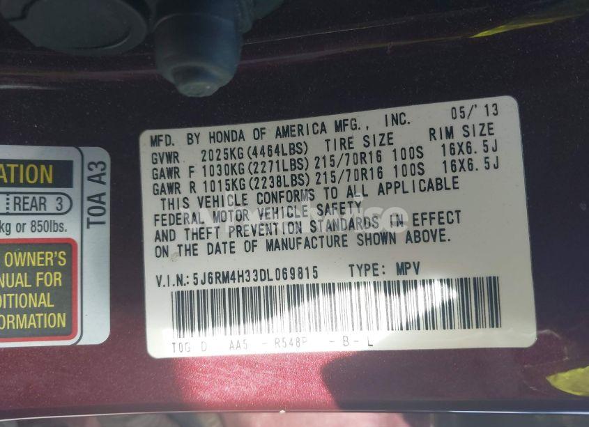 Photo 9 of 2013 Honda Cr-v LX (VIN 5J6RM4H33DL069815)