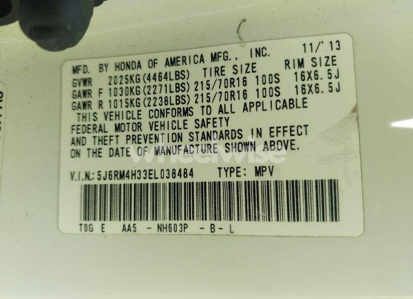 Photo 9 of 2014 Honda Cr-v LX (VIN 5J6RM4H33EL038484)