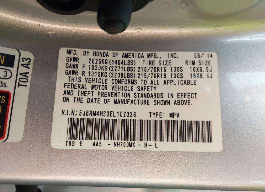 Photo 9 of 2014 Honda Cr-v LX (VIN 5J6RM4H33EL102328)