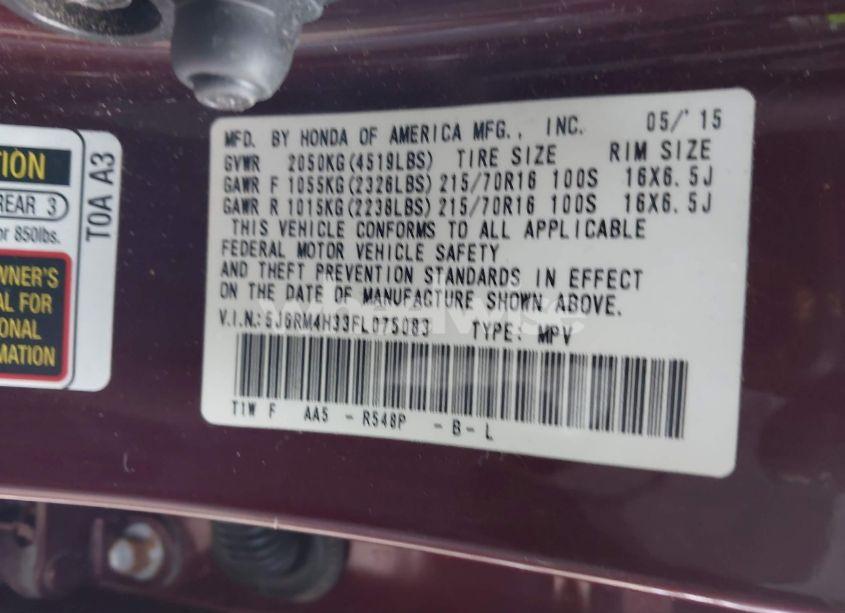 Photo 9 of 2015 Honda Cr-v LX (VIN 5J6RM4H33FL075083)