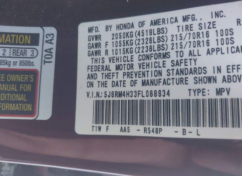 Photo 9 of 2015 Honda Cr-v LX (VIN 5J6RM4H33FL088934)