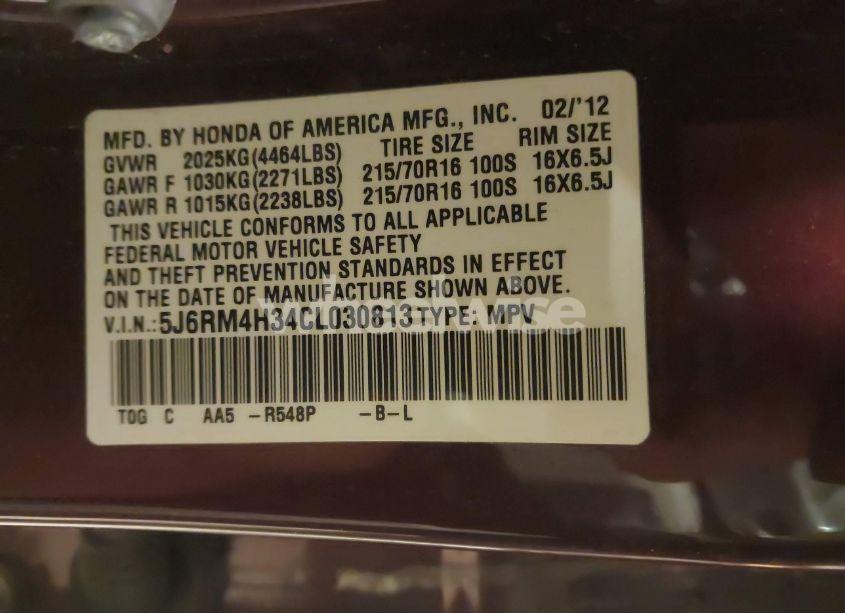 Photo 9 of 2012 Honda Cr-v LX (VIN 5J6RM4H34CL030813)