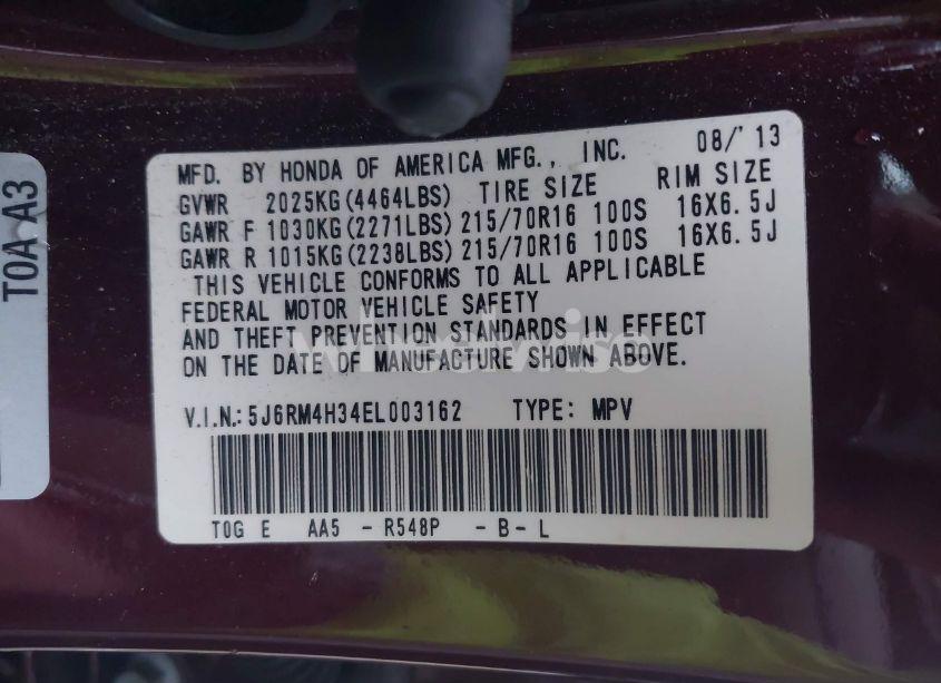 Photo 9 of 2014 Honda Cr-v LX (VIN 5J6RM4H34EL003162)