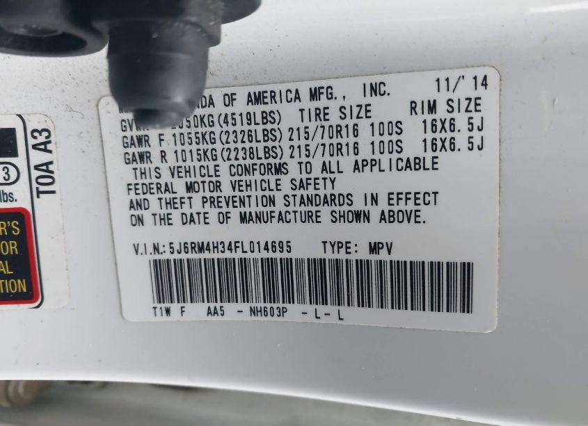 Photo 9 of 2015 Honda Cr-v LX (VIN 5J6RM4H34FL014695)