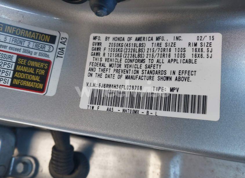 Photo 9 of 2015 Honda Cr-v LX (VIN 5J6RM4H34FL039788)