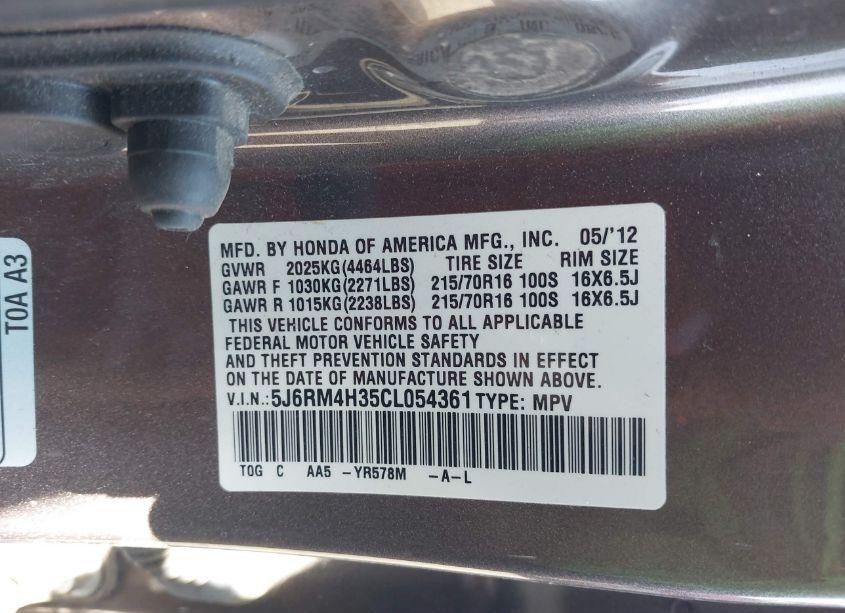 Photo 9 of 2012 Honda Cr-v LX (VIN 5J6RM4H35CL054361)