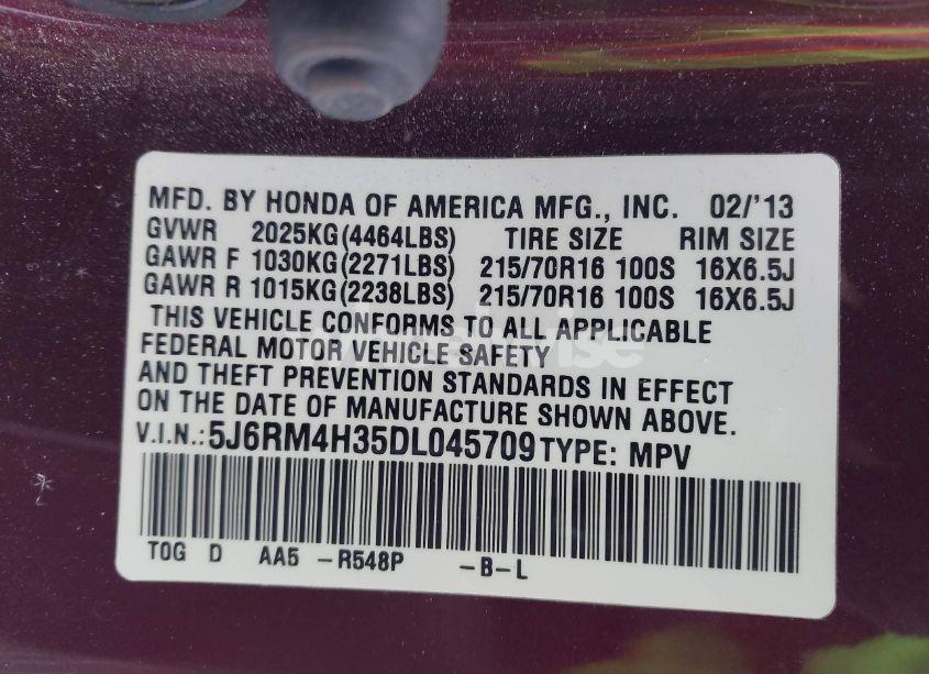 Photo 9 of 2013 Honda Cr-v LX (VIN 5J6RM4H35DL045709)