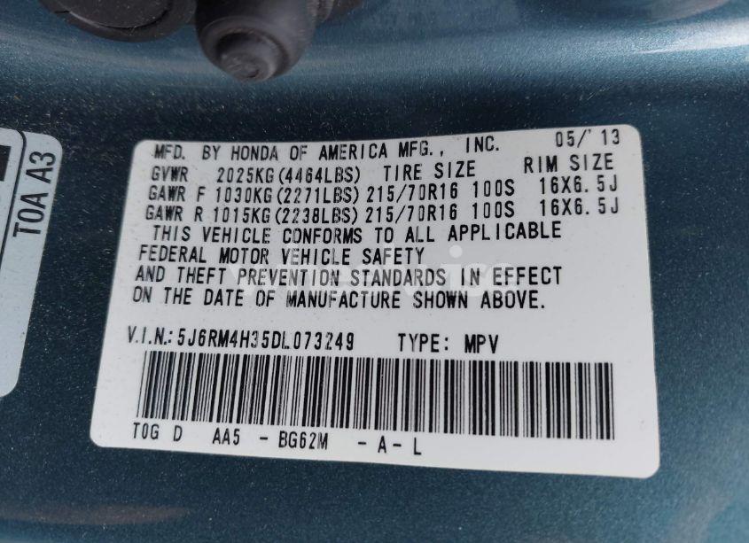 Photo 9 of 2013 Honda Cr-v LX (VIN 5J6RM4H35DL073249)