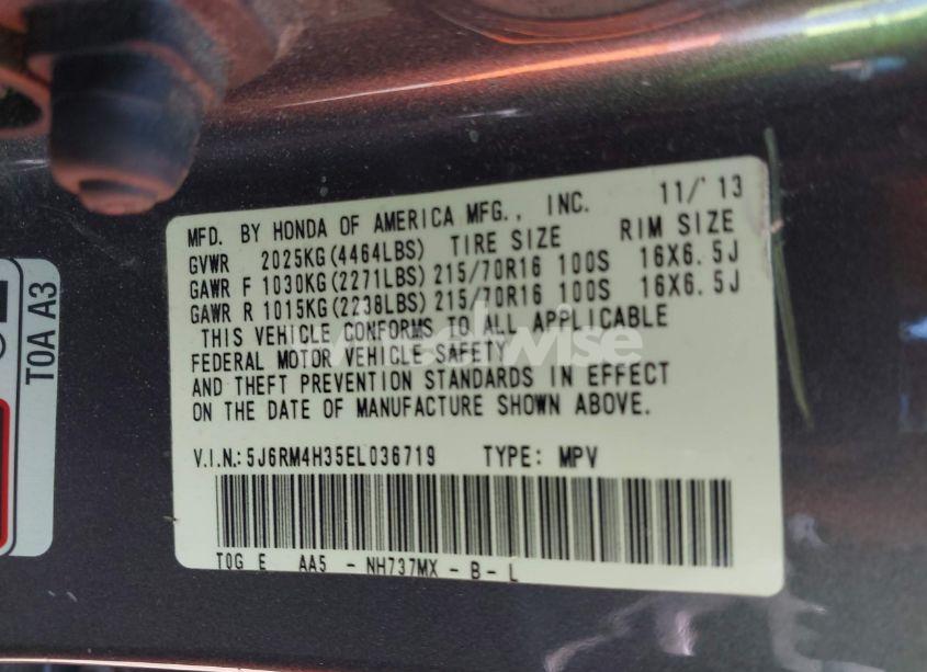 Photo 9 of 2014 Honda Cr-v LX (VIN 5J6RM4H35EL036719)