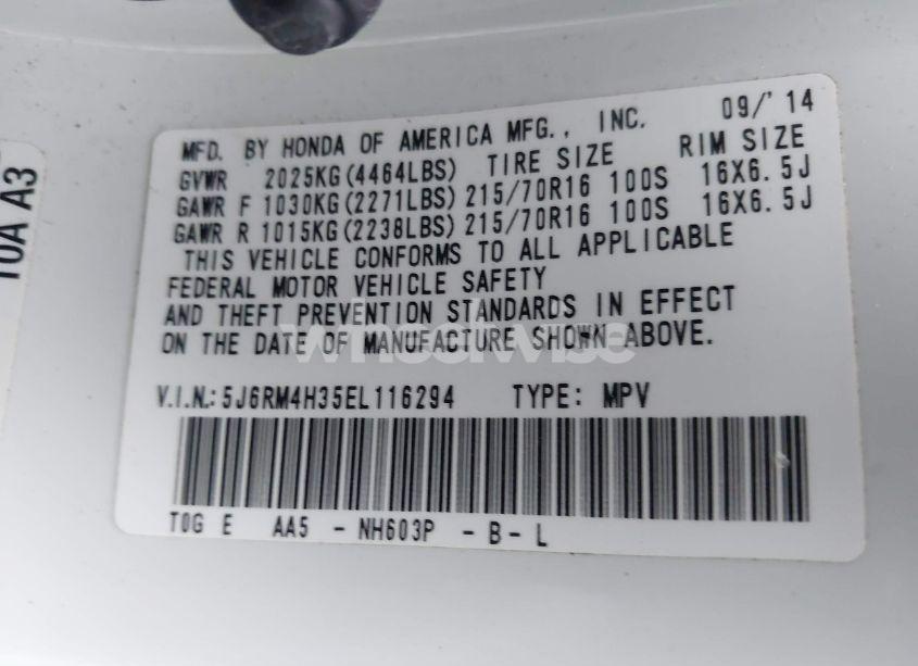 Photo 9 of 2014 Honda Cr-v LX (VIN 5J6RM4H35EL116294)