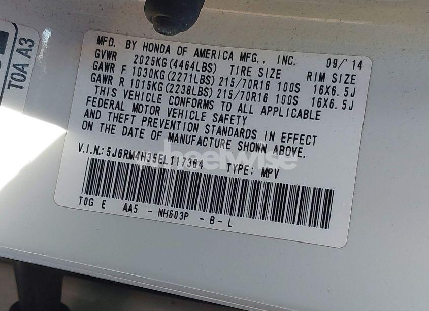 Photo 9 of 2014 Honda Cr-v LX (VIN 5J6RM4H35EL117364)