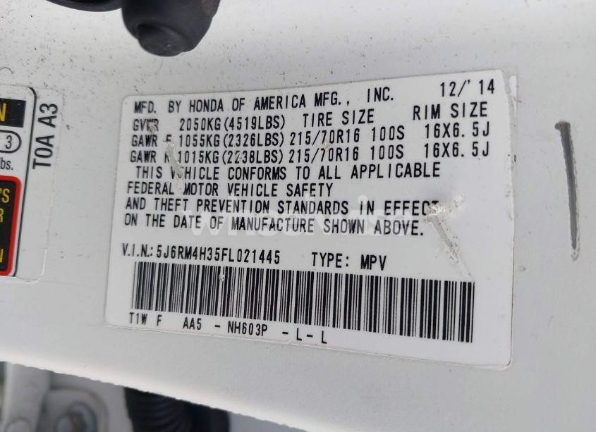 Photo 9 of 2015 Honda Cr-v LX (VIN 5J6RM4H35FL021445)