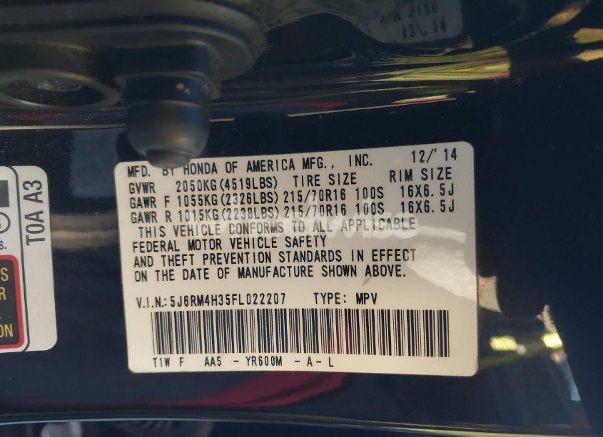 Photo 9 of 2015 Honda Cr-v LX (VIN 5J6RM4H35FL022207)