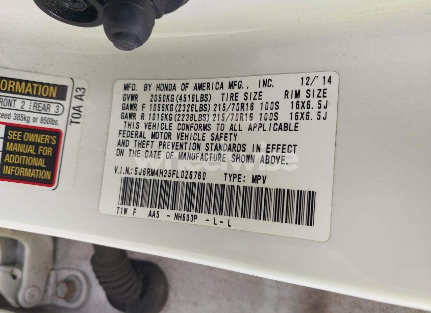 Photo 9 of 2015 Honda Cr-v LX (VIN 5J6RM4H35FL026760)