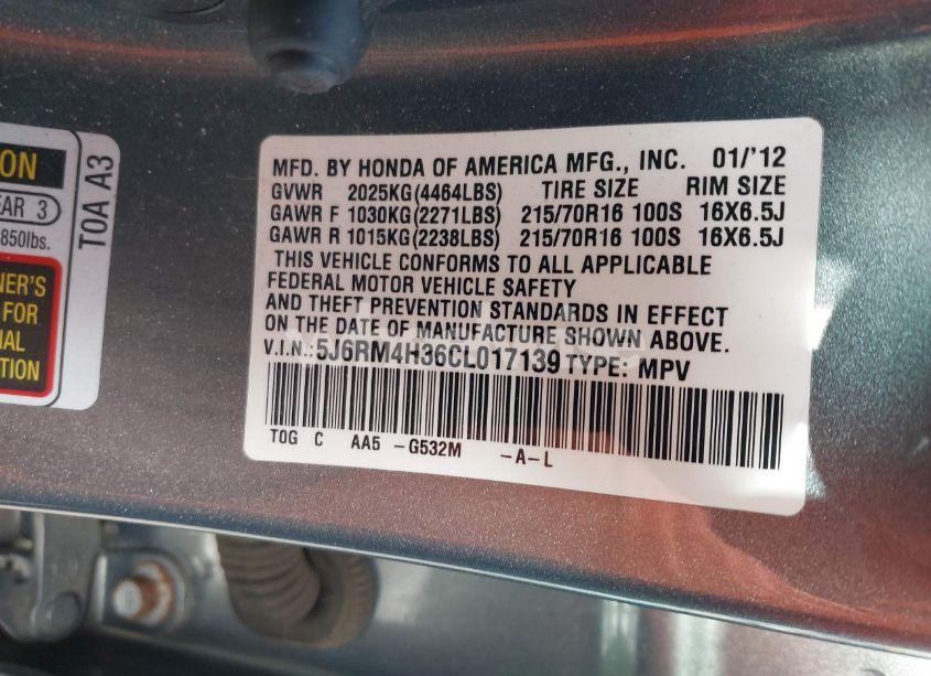 Photo 9 of 2012 Honda Cr-v LX (VIN 5J6RM4H36CL017139)