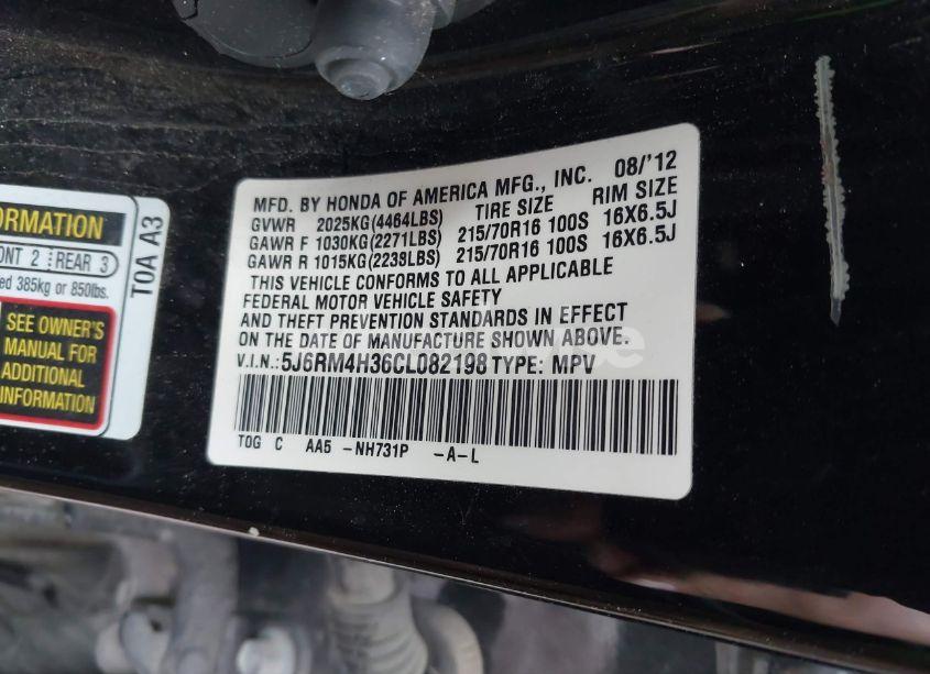 Photo 9 of 2012 Honda Cr-v LX (VIN 5J6RM4H36CL082198)