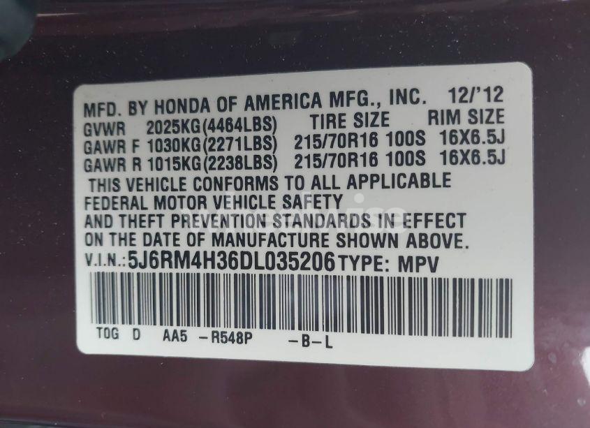 Photo 9 of 2013 Honda Cr-v LX (VIN 5J6RM4H36DL035206)