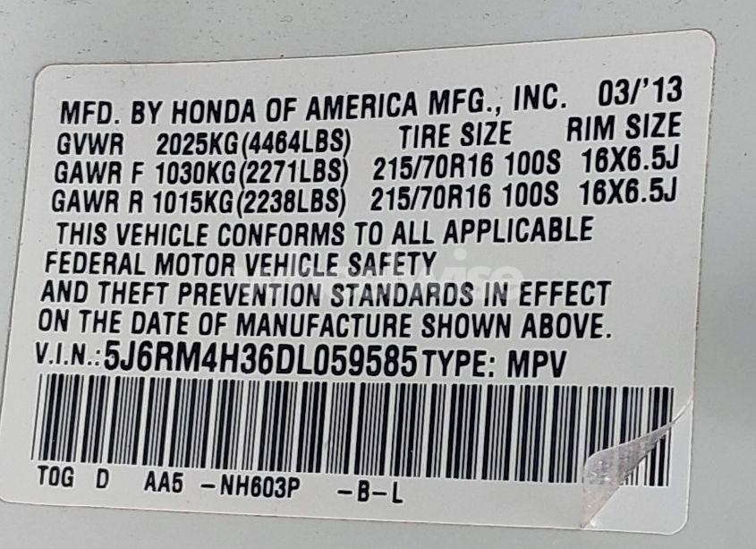 Photo 9 of 2013 Honda Cr-v LX (VIN 5J6RM4H36DL059585)