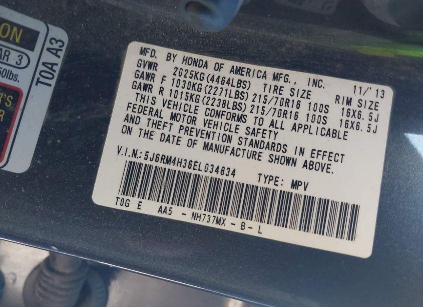 Photo 9 of 2014 Honda Cr-v LX (VIN 5J6RM4H36EL034834)