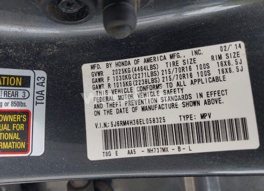 Photo 9 of 2014 Honda Cr-v LX (VIN 5J6RM4H36EL058325)