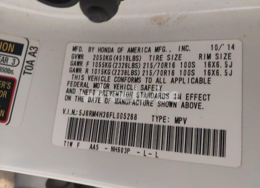 Photo 9 of 2015 Honda Cr-v LX (VIN 5J6RM4H36FL005268)