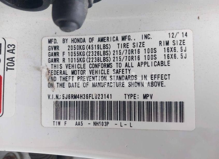 Photo 9 of 2015 Honda Cr-v LX (VIN 5J6RM4H36FL023141)