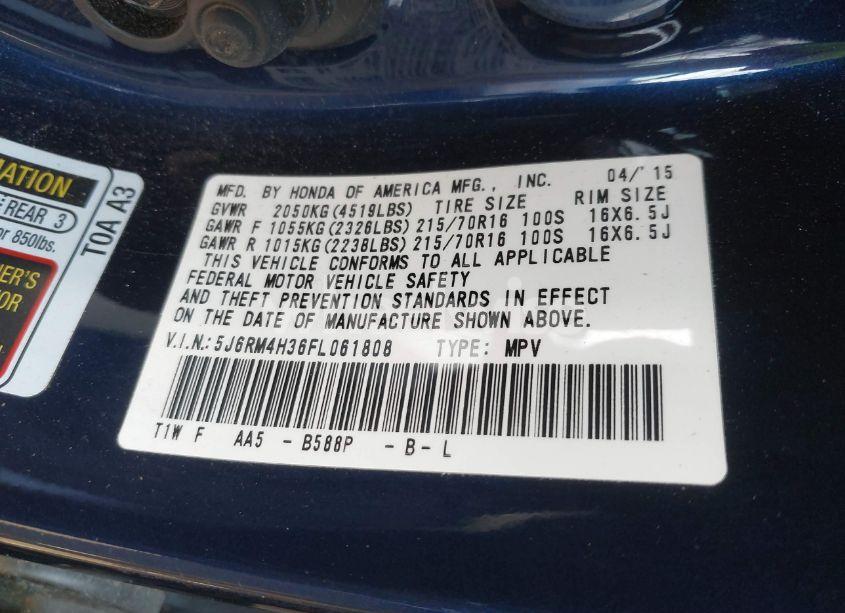 Photo 9 of 2015 Honda Cr-v LX (VIN 5J6RM4H36FL061808)