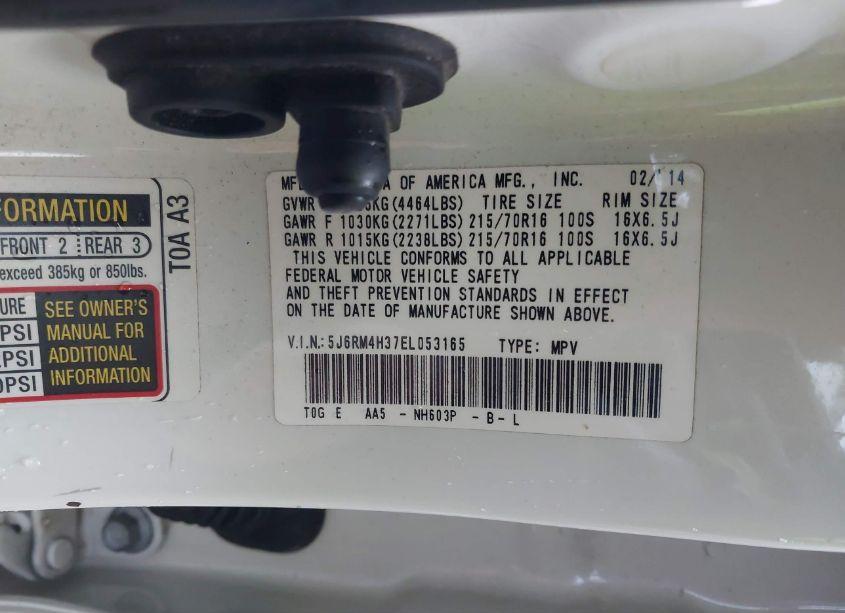 Photo 9 of 2014 Honda Cr-v LX (VIN 5J6RM4H37EL053165)