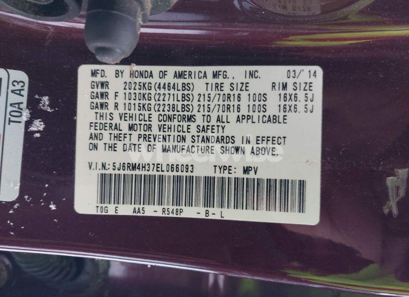 Photo 9 of 2014 Honda Cr-v LX (VIN 5J6RM4H37EL066093)