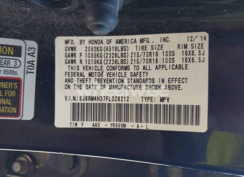 Photo 9 of 2015 Honda Cr-v LX (VIN 5J6RM4H37FL026212)