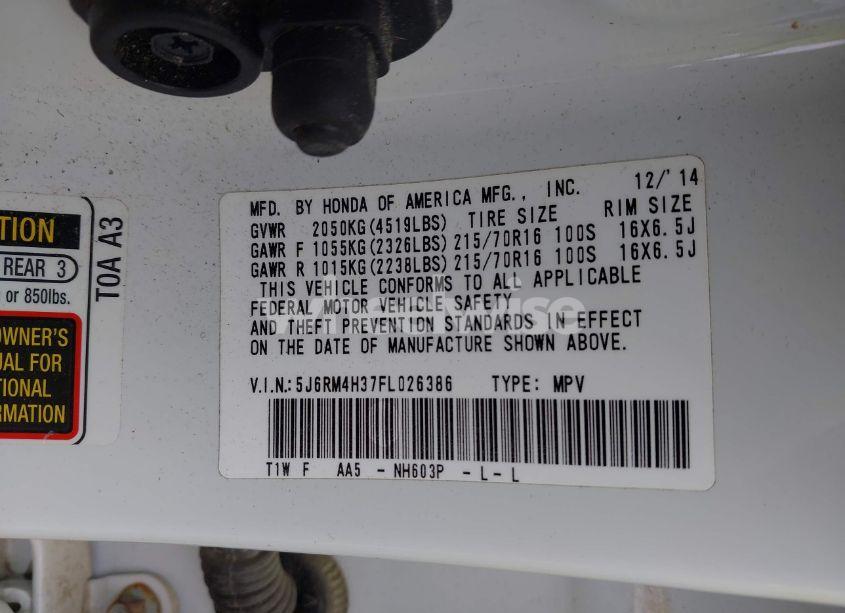 Photo 9 of 2015 Honda Cr-v LX (VIN 5J6RM4H37FL026386)