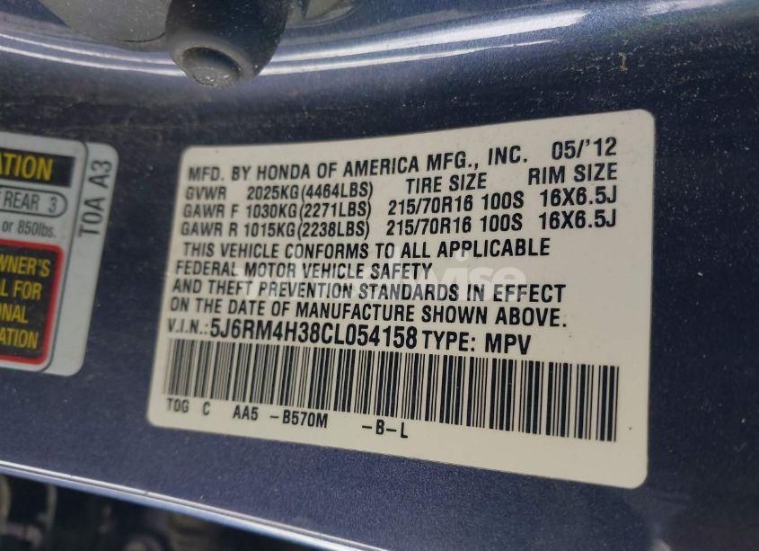 Photo 9 of 2012 Honda Cr-v LX (VIN 5J6RM4H38CL054158)