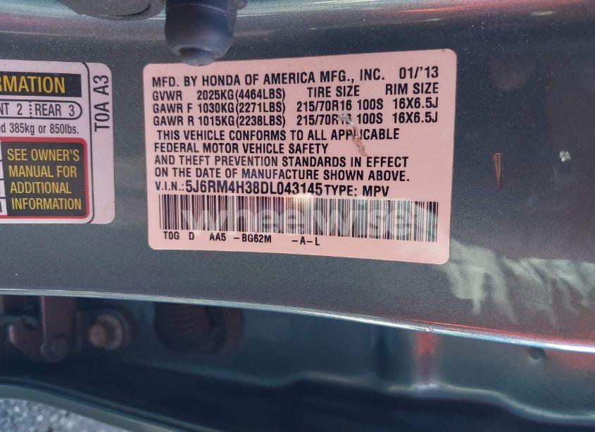 Photo 9 of 2013 Honda Cr-v LX (VIN 5J6RM4H38DL043145)