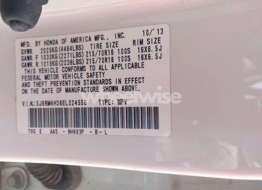 Photo 9 of 2014 Honda Cr-v LX (VIN 5J6RM4H38EL024550)