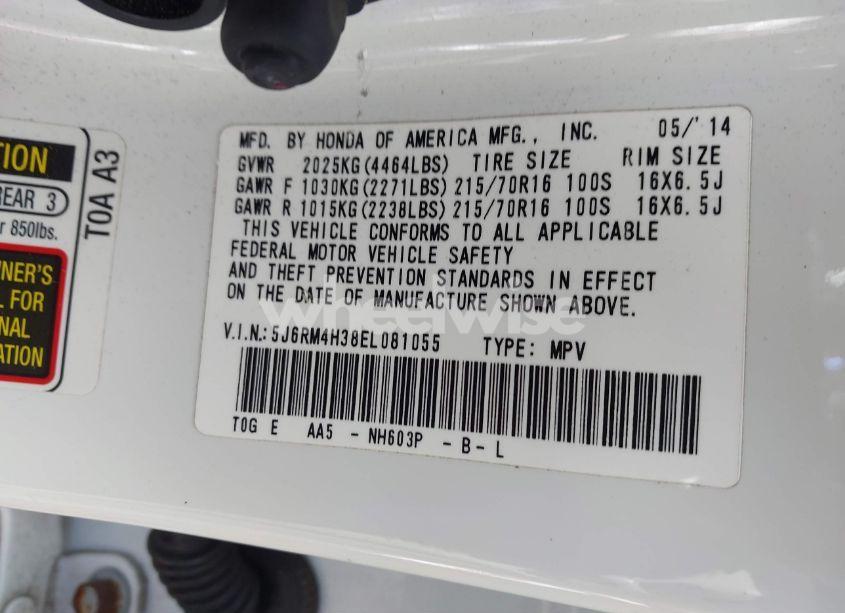 Photo 9 of 2014 Honda Cr-v LX (VIN 5J6RM4H38EL081055)