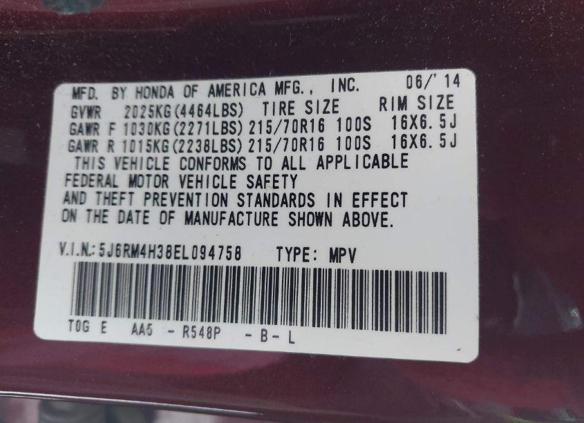 Photo 9 of 2014 Honda Cr-v LX (VIN 5J6RM4H38EL094758)