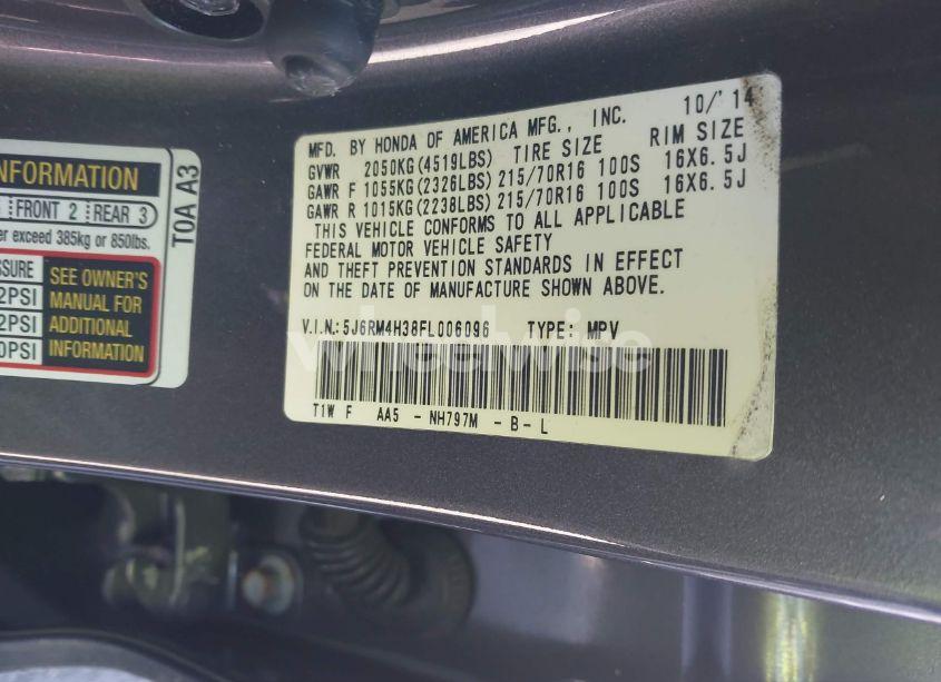Photo 9 of 2015 Honda Cr-v LX (VIN 5J6RM4H38FL006096)