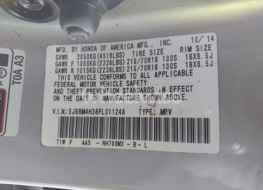 Photo 9 of 2015 Honda Cr-v LX (VIN 5J6RM4H38FL011248)