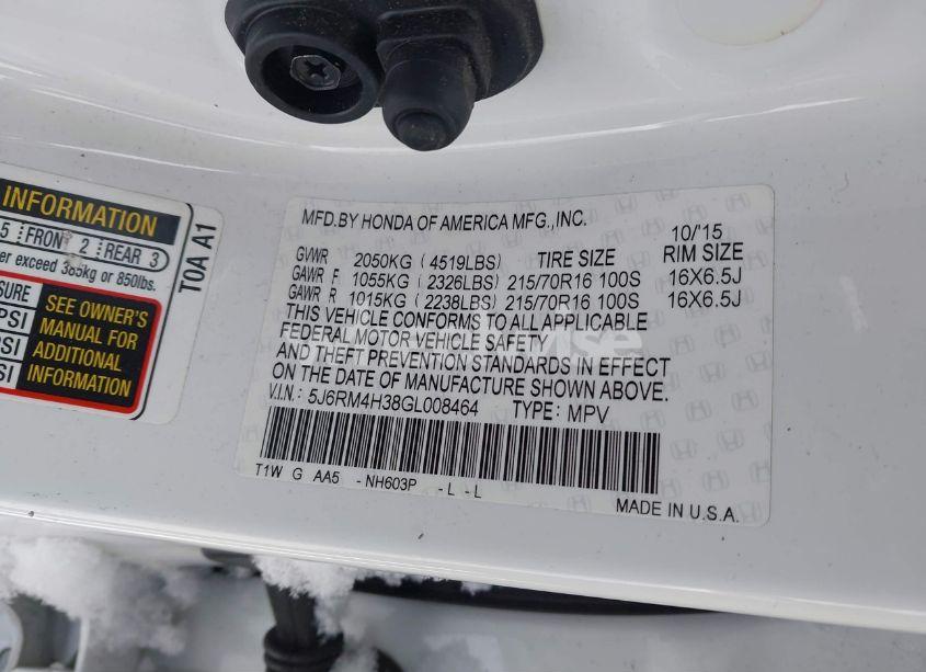 Photo 9 of 2016 Honda Cr-v LX (VIN 5J6RM4H38GL008464)