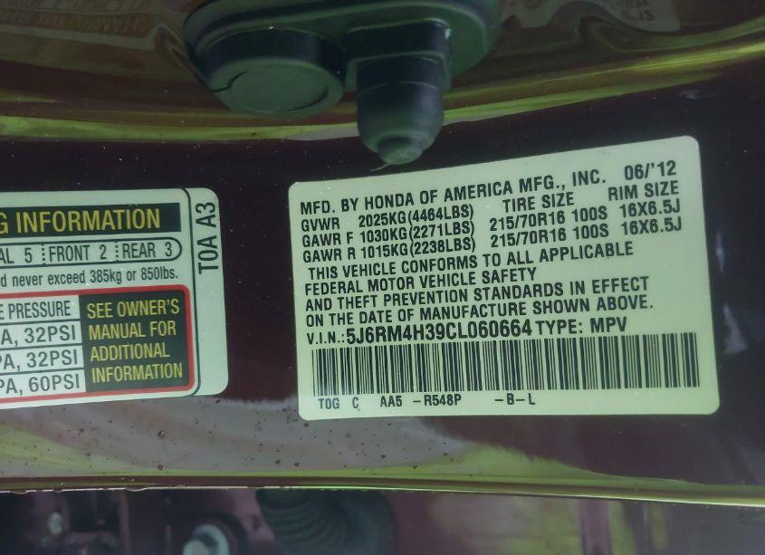 Photo 9 of 2012 Honda Cr-v LX (VIN 5J6RM4H39CL060664)