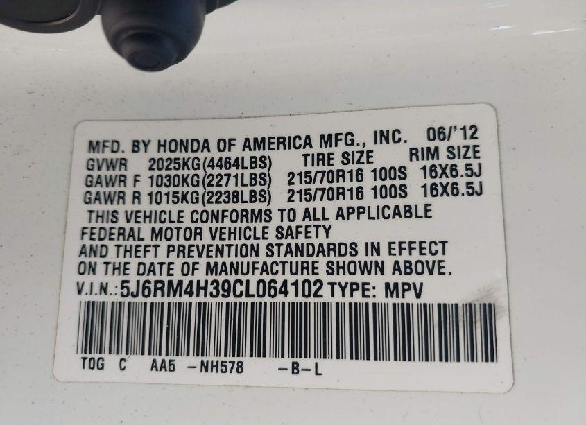 Photo 9 of 2012 Honda Cr-v LX (VIN 5J6RM4H39CL064102)