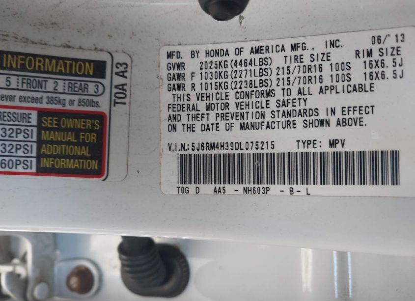 Photo 9 of 2013 Honda Cr-v LX (VIN 5J6RM4H39DL075215)