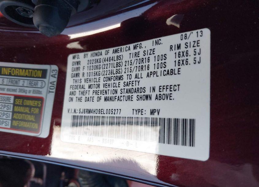 Photo 9 of 2014 Honda Cr-v LX (VIN 5J6RM4H39EL005277)