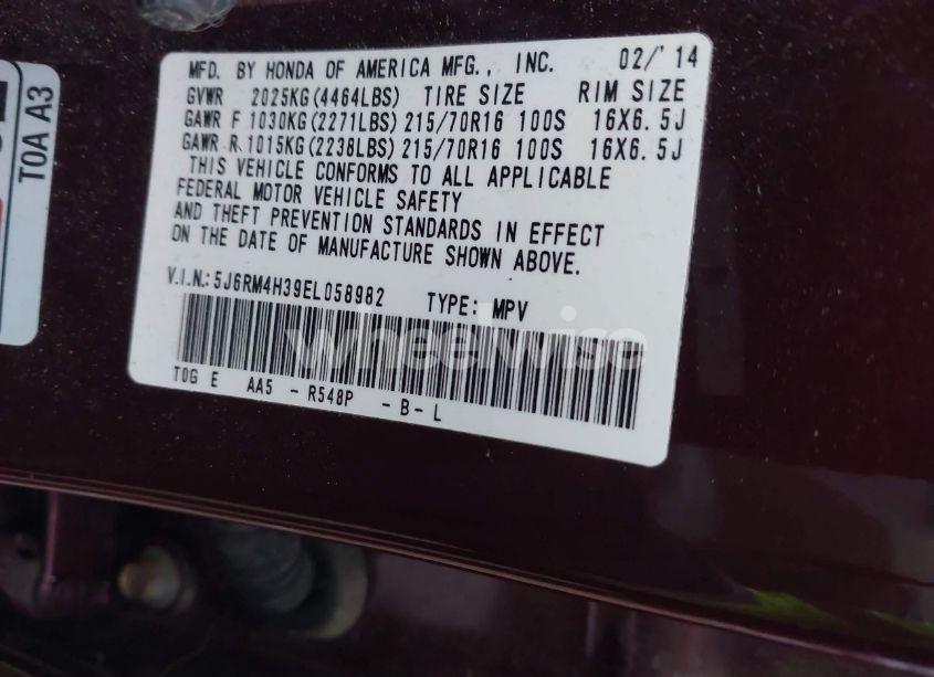 Photo 9 of 2014 Honda Cr-v LX (VIN 5J6RM4H39EL058982)