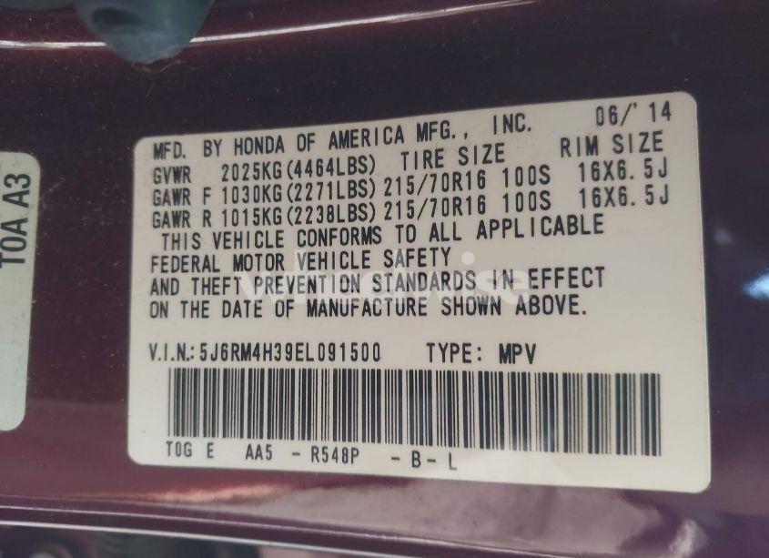 Photo 9 of 2014 Honda Cr-v LX (VIN 5J6RM4H39EL091500)